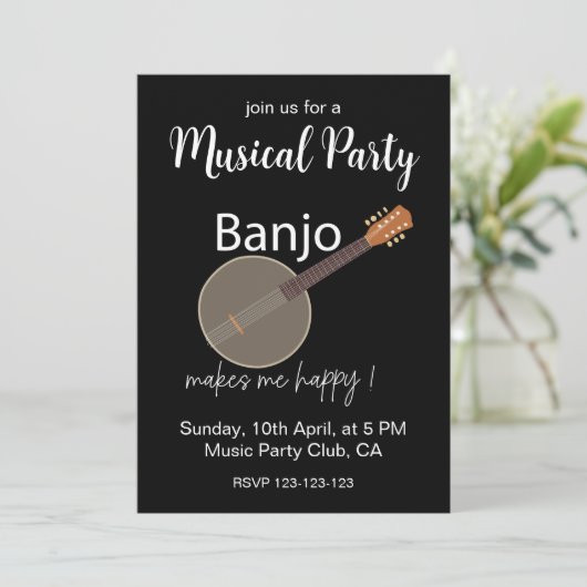 Banjo macht mich glücklich über musikalisches Part Einladung (Stehend Vorderseite)