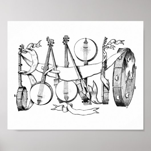 Banjo mit Banjos-Illustrationskunst Poster (Vorne)