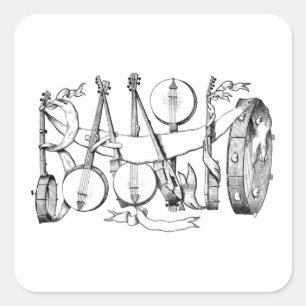 Banjo mit Banjos-Illustrationskunst Quadratischer Aufkleber