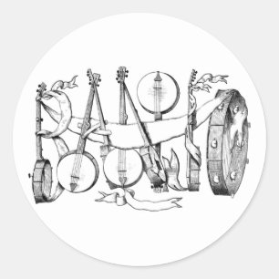 Banjo mit Banjos-Illustrationskunst Runder Aufkleber