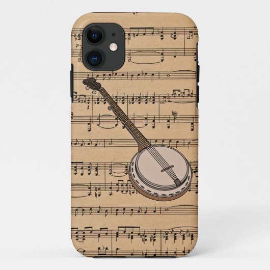 Banjo mit Notenen-Hintergrund Case-Mate iPhone Hülle (Rückseite)