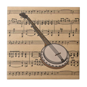 Banjo mit Notenhintergrund Fliese