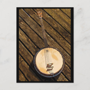 Banjo Music Instrument on Wood Postcard Postkarte
