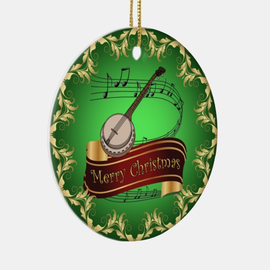 Banjo ~ Musical Scroll ~ Frohe Weihnachten ~ * Keramik Ornament (Rechts)