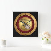 Banjo~Musical Scroll~Gold/Maroon/Black Background Quadratische Wanduhr (Zuhause)