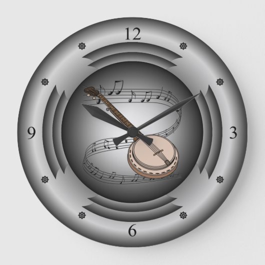 Banjo ~ Musical Scroll ~ Silver Lautsprecher ~ Große Wanduhr (Vorderseite)