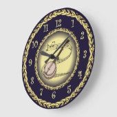 Banjo ~ Musikalische Scroll ~ Gold/Navy Blue ~ Große Wanduhr (Winkel)