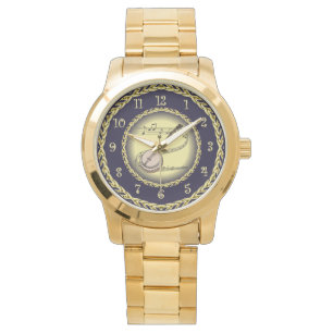 Banjo ~ Musikalische Scroll ~ Gold/Navy Blue ~ Seh Armbanduhr