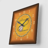 Banjo on Musical Scroll & Russet Orange ~ Quadratische Wanduhr (Winkel)