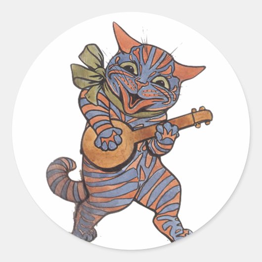 Banjo Playing Cat Runder Aufkleber (Vorderseite)