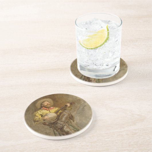 Banjo Playing Ranchero singende Cowboy in Old West Getränkeuntersetzer (Seite)