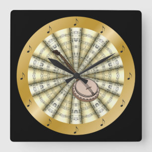 Banjo~ Rolled Sheet Music ~ Black or Any Color ~ Quadratische Wanduhr