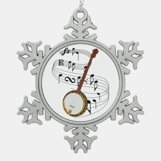 Banjo Schneeflocken Zinn-Ornament (Vorderseite)