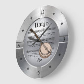 Banjo ~ Sheet Music ~ Brushed Silver Color ~ Große Wanduhr (Winkel)