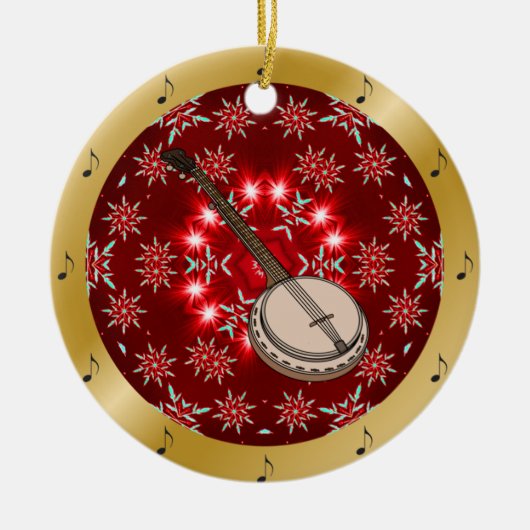 Banjo ~ Silber ~ Red~ Gold~ Weihnachten~ Keramik Ornament (Vorne)