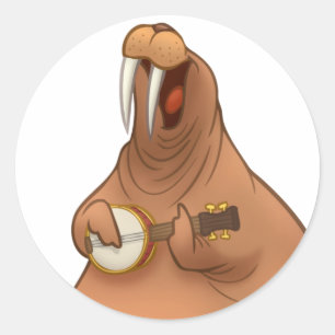 Banjo-Strummin' Walross-Aufkleber Runder Aufkleber