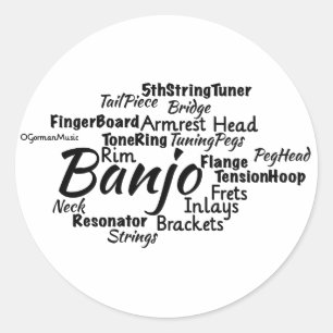 Banjo Word Cloud Black Text Runder Aufkleber