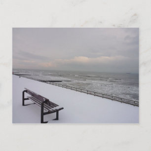 Bank, Schnee und Meer Postkarte