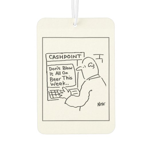 Bankautomat empfiehlt dem Kunden, das Geld nicht f Autolufterfrischer (Rückseite)