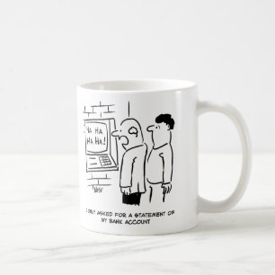 Bankautomat lacht bei der Kundenkarte Kaffeetasse