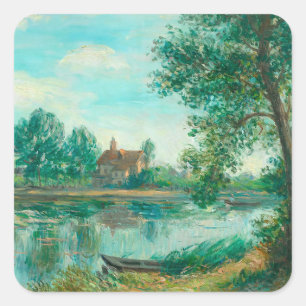 Banken der Loing in Saint-Mammès Alfred Sisley Quadratischer Aufkleber