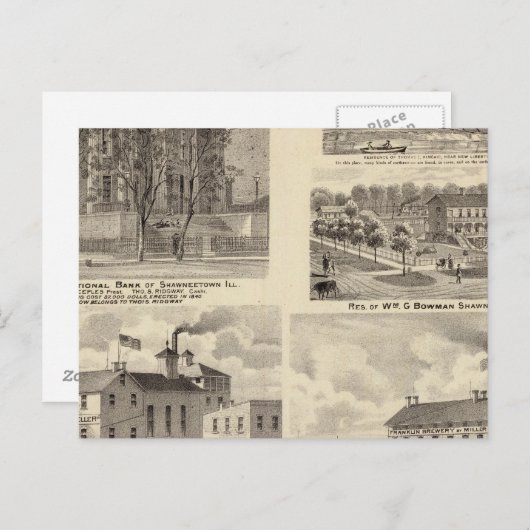 Banken, Residenzen und Brauereien in Shawneetown Postkarte (Vorne/Hinten)