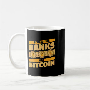 Banker verschenkt die Banken mit Bitcoin Blockchai Kaffeetasse