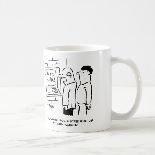 Bankkunde frage ATM für eine Anweisung Kaffeetasse (Rechts)