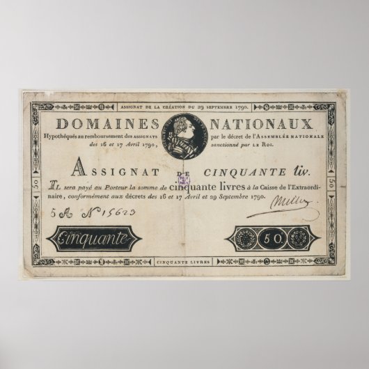 Banknote 50 Livres, 29. Oktober 1790 Poster (Vorne)