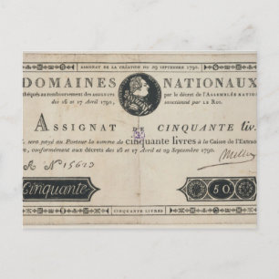 Banknote 50 Livres, 29. Oktober 1790 Postkarte