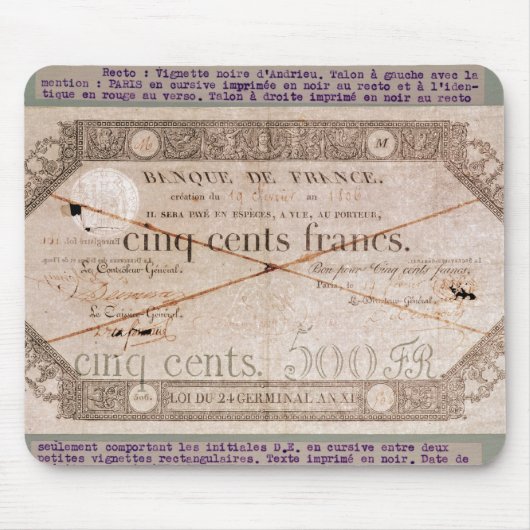Banknote für 500 Franken vom 24. Keim Mousepad (Vorne)