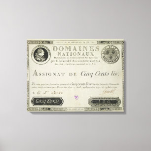 Banknote mit fünfhundert Livren, am 19. Juni 1791 Leinwanddruck