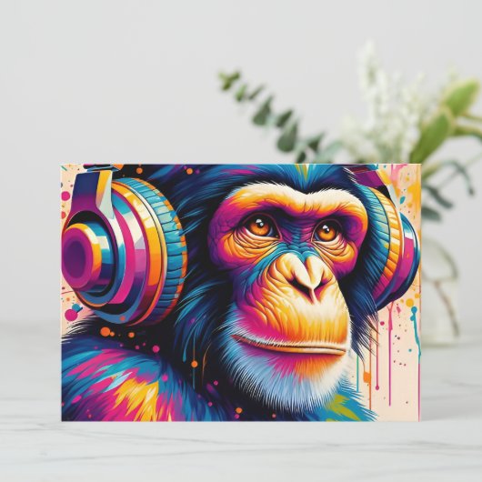 Banksy DJ Monkey Gorilla Einladung (Stehend Vorderseite)