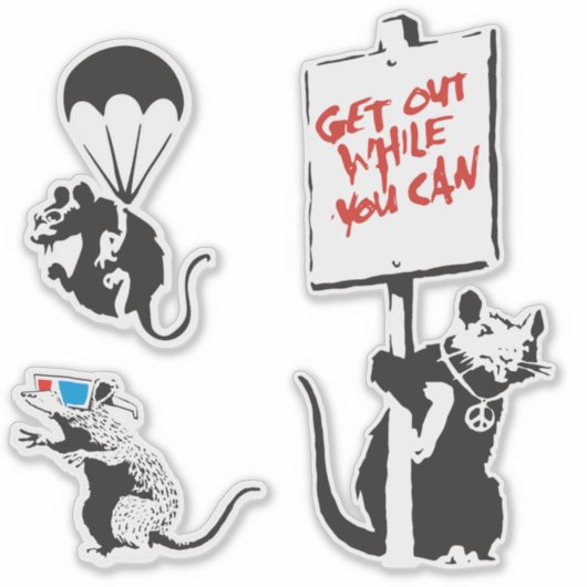 Banksy Graffiti grunge Vinyl Rats Aufkleber Set (Vorderseite)