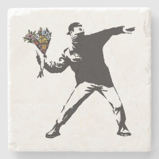 Banksy-Liebe ist in der Luft Blume werfen halftone Steinuntersetzer (Vorderseite)