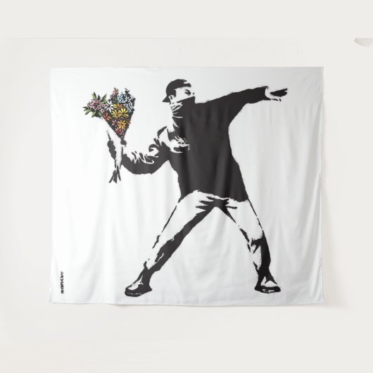 Banksy-Liebe ist in der Luft Blume werfen halftone Wandteppich (Vorderseite (Horizontal))