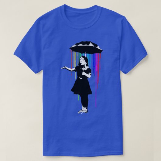 Banksy Rainbow Rain Umbrella Girl T-Shirt (Design vorne)