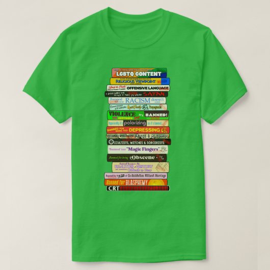 Banned Books Stack Gründe Bücher sind gefährdet T-Shirt (Design vorne)