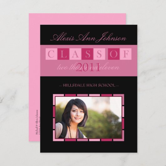 Banner Abschluss Ankündigung Postkarte (pink) (Vorne/Hinten)