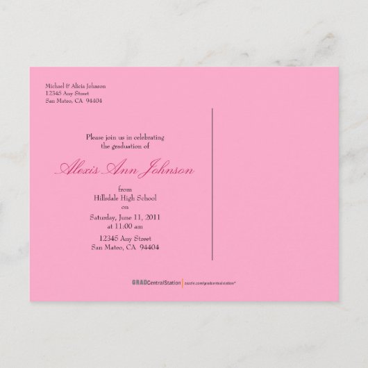 Banner Abschluss Ankündigung Postkarte (pink) (Rückseite)