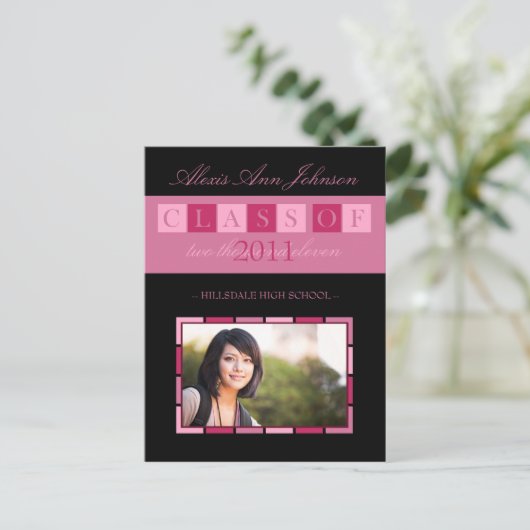 Banner Abschluss Ankündigung Postkarte (pink) (Stehend Vorderseite)