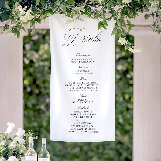 Banner auf dem Bar "Black & White Wedding Drinks"