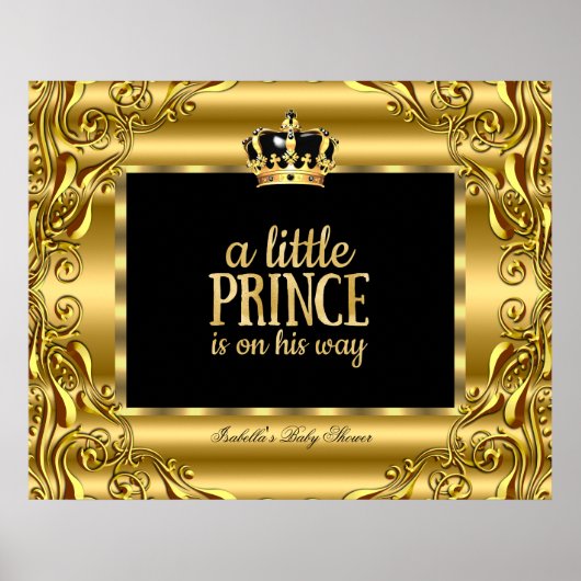 Banner Baby Shower Little Prince Gold Black 3 Poster (Vorne)