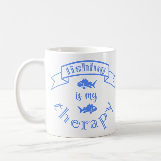 Banner Band Zitat Fischen ist meine Therapie Kaffeetasse (Links)