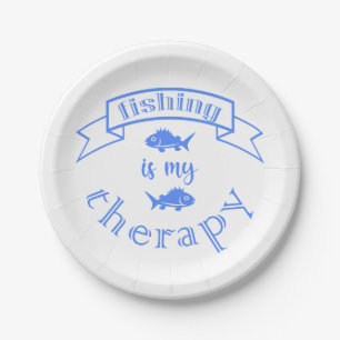 Banner Band Zitat Fischen ist meine Therapie Pappteller