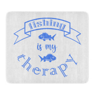 Banner Band Zitat Fischen ist meine Therapie Schneidebrett