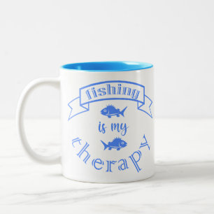 Banner Band Zitat Fischen ist meine Therapie Zweifarbige Tasse