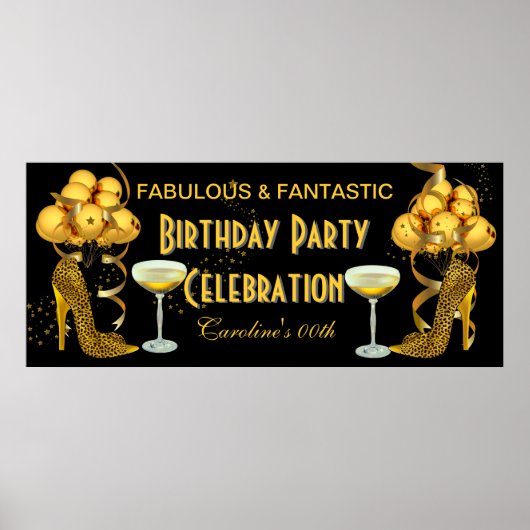 Banner Birthday Party Feier Leopard Gold Poster (Vorne)