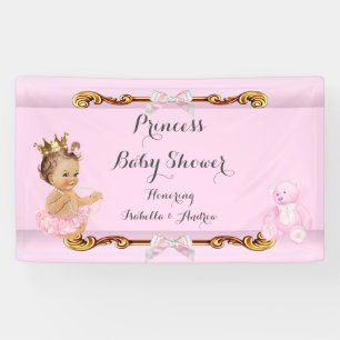 Banner Braunhaarige Prinzessin Baby Shower Pink Go