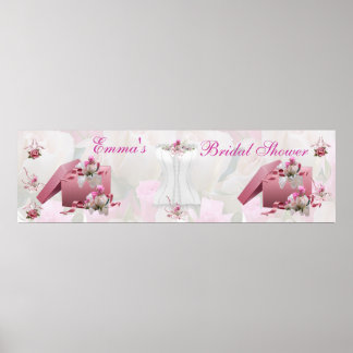 Banner Brautparty Weiß Rosa Blütenfarbe Poster